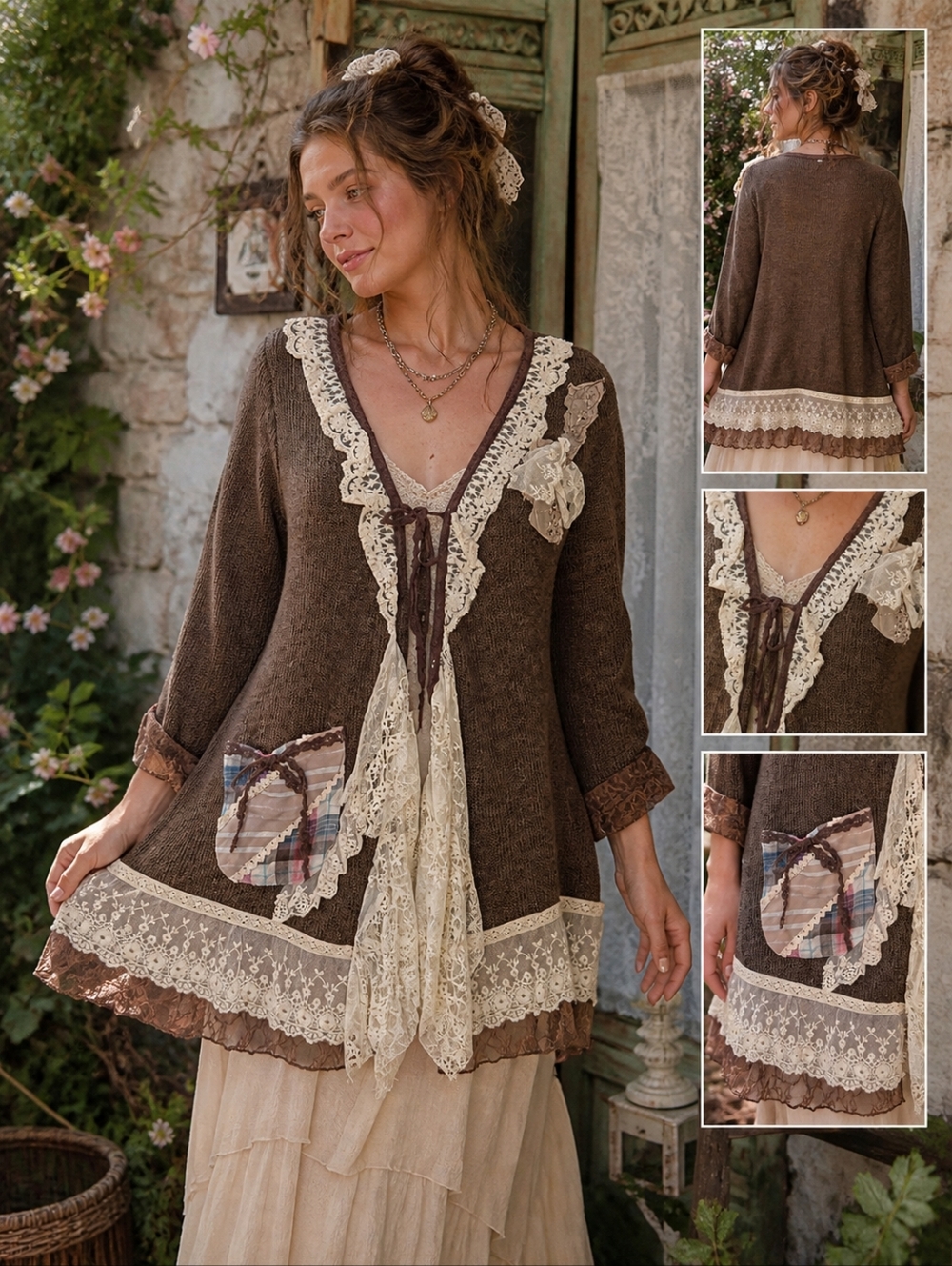Cawaii Boho Lace Trim Knit Cardigan Tunic | Cottagecore Fairy Grunge Top